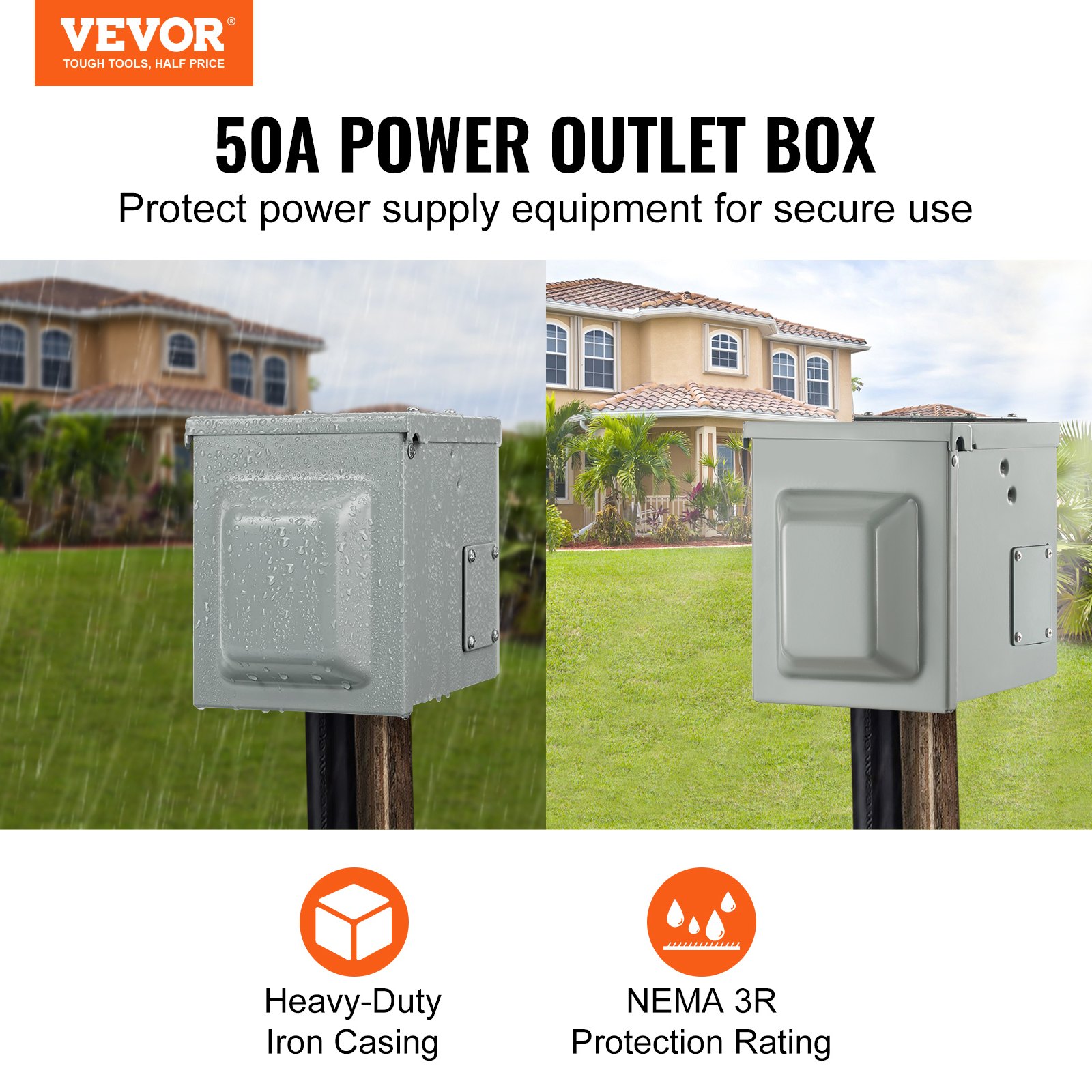 Outdoor Power Receptacle Box - 50 Amp RV Power Outlet Box,