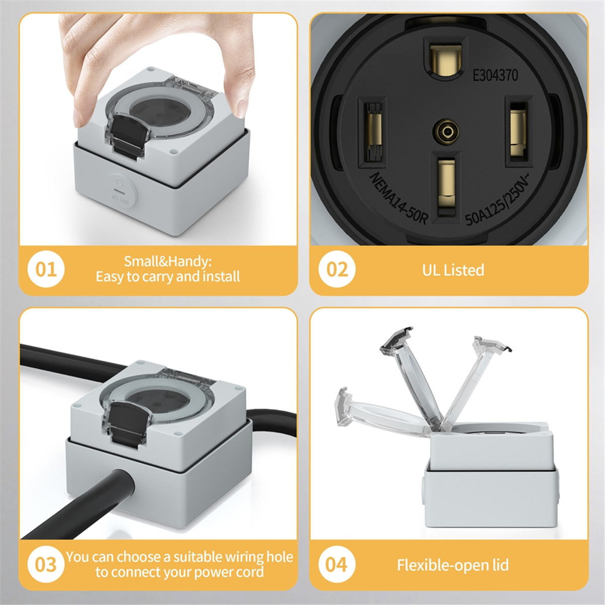 Outdoor Power Receptacle Box - AT16 50Amp Power Outlet Box,125/250Volt NEMA