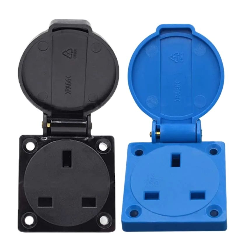Outdoor Power Receptacle - 1pcs Britain Black Blue 13A 250V