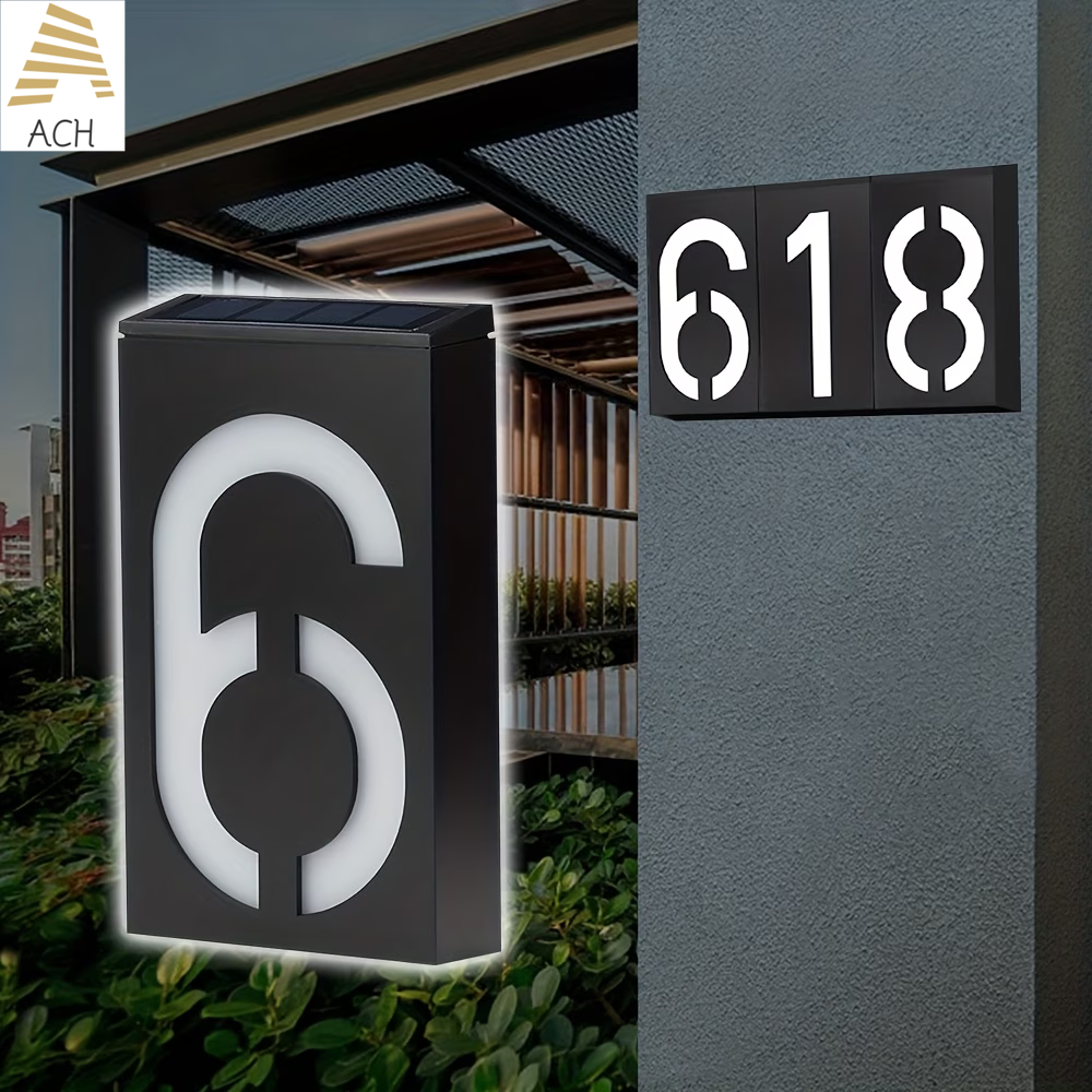 Outdoor Power Number - 18.5cm Modern Solar-Powered LED House Number